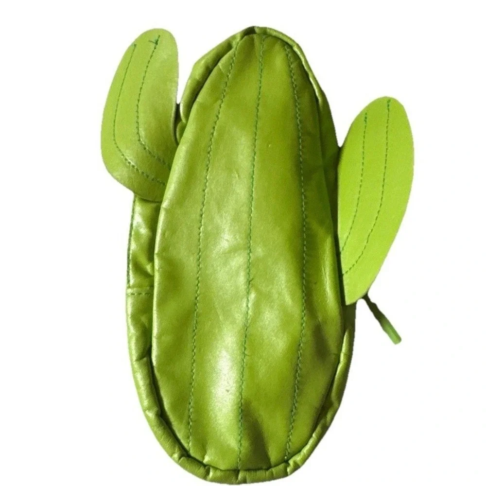 Yoobi Cactus Pencil Case Lime Green Faux Leather Novelty Pouch Desert Aesthetic